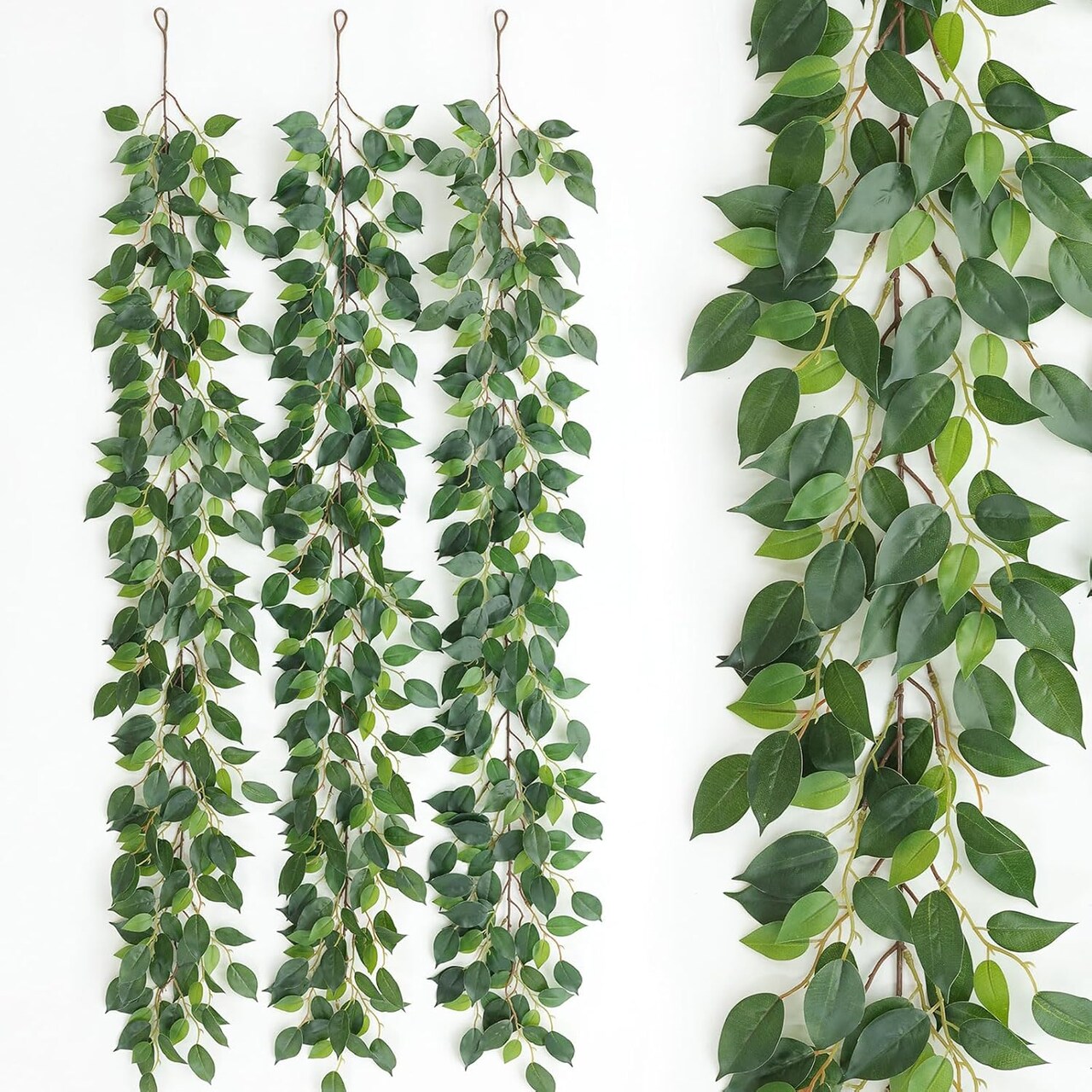 Artificial Vines Garland 42'' Fake Ficus Vine Greenery Garland Silk Green Leaves Decoration Faux Hanging Plants for Wedding Table Centerpieces Wall Room Decor